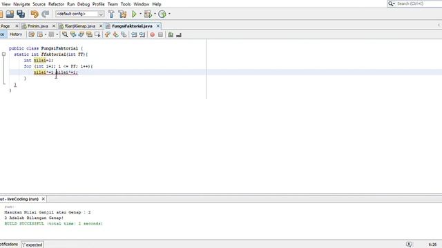 LIVE CODING JAVA - Latihan Pemrograman Terstruktur - Fungsi Faktorial java