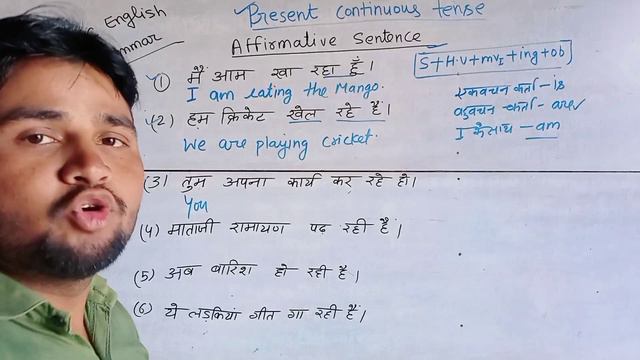 Present continuous tense | Affirmative sentence | present continuous tense rules with examples