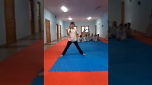 Елена сдаёт экзамен на белый пояс по тхэквондо. Успешно!
