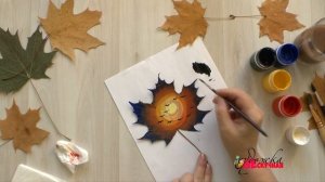 Рисование гуашью на осенних листьях клена.