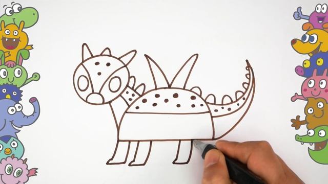 Простое руководство по рисованию динозавров. Рисуем динозавра-раскраску для детей.