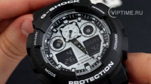 Мужские часы Casio G-Shock GA-100BW-1A Видео обзор