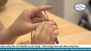 Alize Softy Plus ile Püsküllü Çocuk Yeleği - Kids Fringe Vest with Alize Softy Plus