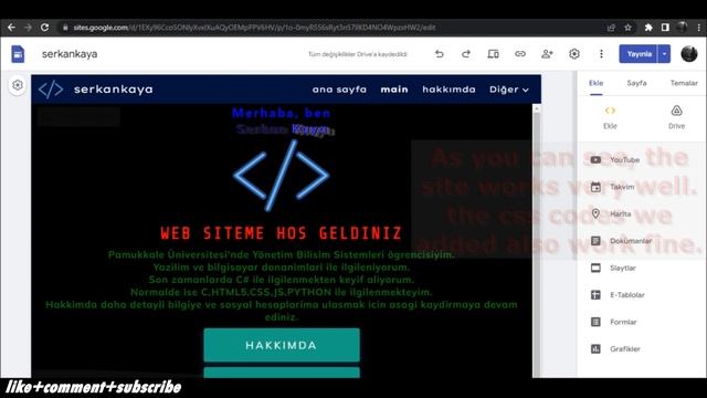 How to add HTML and CSS codes to Google Sites? In 1 minute. (Google Sites'a HTML ve CSS Ekleme)