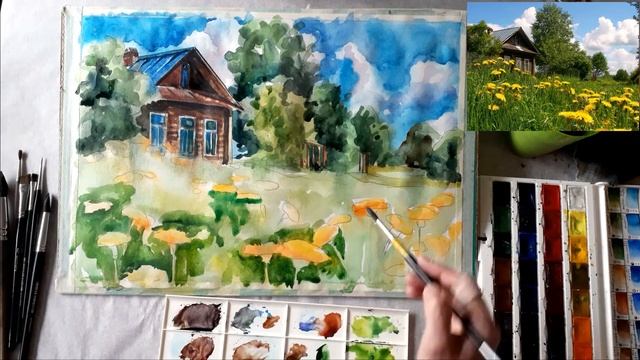 Летний пейзаж акварелью. Часть 4 смотреть онлайн
