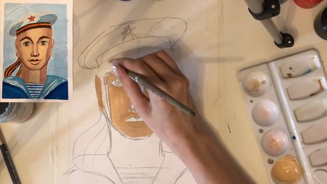 ПОРТРЕТ МОРЯКА// рисуем к 9 мая// гуашь смотреть онлайн