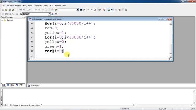 Embedded c program for Traffic lights using 8051 microcntroller with Keil IDE and proteus simulatio
