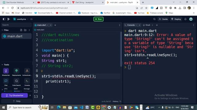 user input in dart|parsing of int double string in dart|multiline strings|what is stdin.readlinesyn