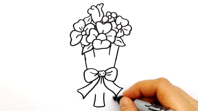 Как нарисовать букет цветов на 8 Марта. Что нарисовать на Открытке к 8 Марта. Рисунок для срисовки смотреть онлайн