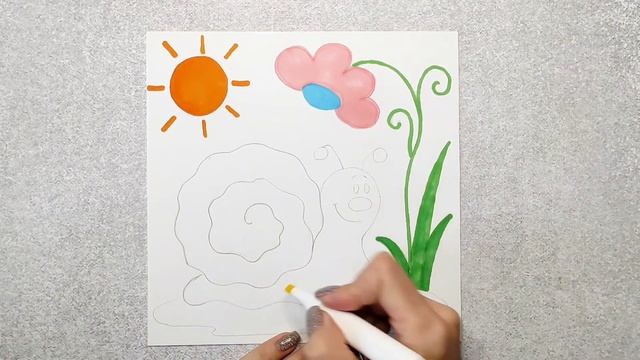 Как нарисовать улитку.  Поэтапное рисование для детей.