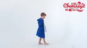 Детский махровый халат с капюшоном Премиум Россия (Синий) - Светлица