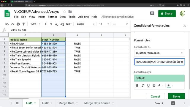 Compare Lists or Tables in Google Sheets Using VLOOKUP or MATCH Functions - Part 1 смотреть онлайн