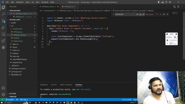 Testing API's Asynchronous Code |Testing in React JS | React JS Tutorial (full course) - #72