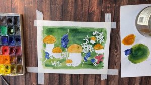 Как нарисовать осень в лесу ? Рисуем грибы Подосиновики ? Акварель для начинающих