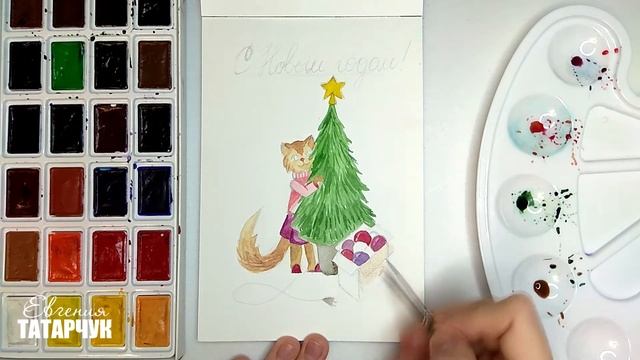 Как нарисовать новогоднюю открытку? | Легкая и красивая открытка с кошкой на Новый год своими рукам смотреть онлайн