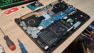Asus TUF Gaming FX504G разборка, чистка, замена термопасты, установка Ssd накопителя.