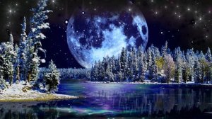 Футаж сказочное озеро- луна, лес, озеро,