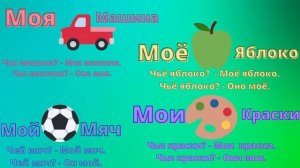 РКИ для детей. Моя, моё, мой, мои. Дополнение к уроку. Интерактивные листы. PDF карточки под видео