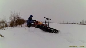 Испытания  мотобуксировщика с модулем толкач