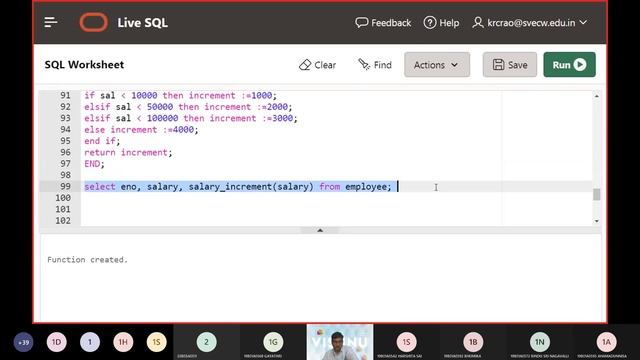 28.  DBMS Lab.  Working with Functions using PL SQL
