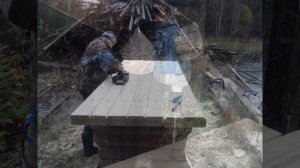 Беседка и мебель из бревен своими руками. Arbor and furniture made of logs. + Eng sub.