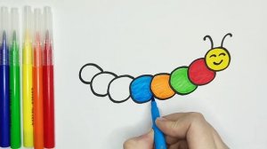 Простые рисунки для детей. Раскраска гусеница. Уроки рисования для малышей.