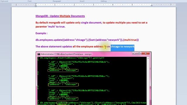 MONGODB  UPDATE MULTIPLE DOCUMENTS DEMO