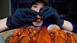 咀嚼音 韓国 男 辛い海鮮蒸し物 モッパン モクバン ASMR SEAFOOD BOIL MUKBANG KOREAN FOOD EATING SOUNDS 매운해물찜(오징어 새우 전복) 먹방