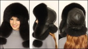 Женская шапка ушанка "Зимушка" из меха песца тёмно коричневого цвета с помпонами на ушках