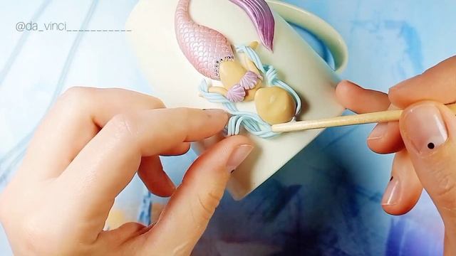 Русалочка из полимерной  глины на кружке|  Полимерная глина FIMO | polymer clay tutorial