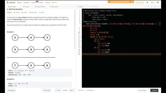 Add Two Numbers, Leetcode 2 | 2 Approaches