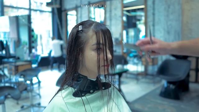 LONG LAYERED HAIRCUT technique with bangs for long hair - NIKITOCHKIN