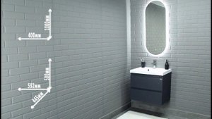 Тумба подвесная под раковину "Classica 60" Graffo графит + Зеркало Кито 1000х400 с подсветкой