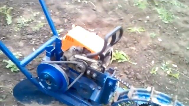 мотоокучник самоделка с двигателем штиль 180. смотреть онлайн