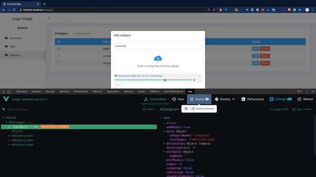 Laravel vuejs add and get category with image | Full stack laravel vue development | Part - 12