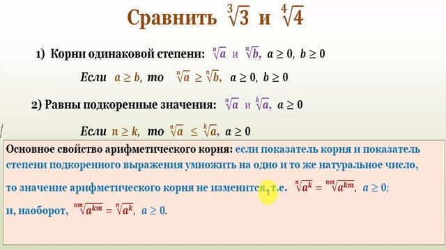 Корни. Сравнение корней разной степени.