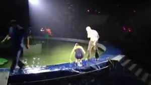 Девушка упала в воду в цирке на представлении)))