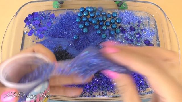 Темно синий слайм. Добавляю в слайм косметику, блестки и бусины. ASMR Slime. Satisfying slime video