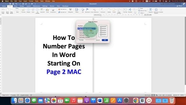 How To Number Pages In Word - Starting On Page 2 [ MAC ]