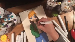 Рисунок фломастерами. Нарисованная девушка.