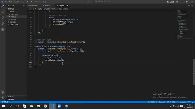 pemrograman web modul 3 tugas 1 kalkulator sederhana javascript