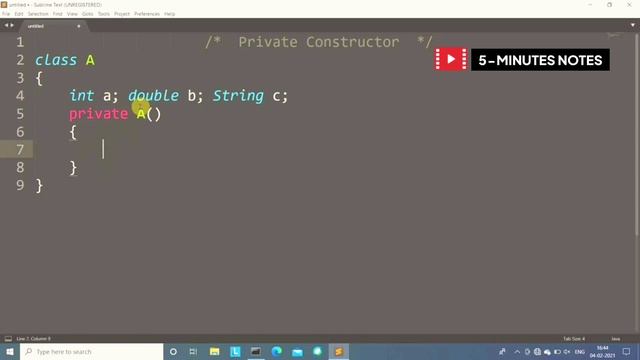 what is private constructor in java | 5 Minutes Notes