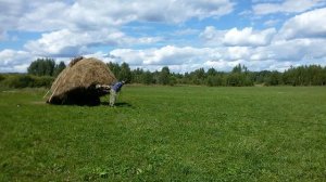 Быстрый способ загрузки сена на одноосную телегу.