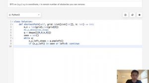 Leetcode - Shortest Path in a Grid with Obstacles Elimination (Python)