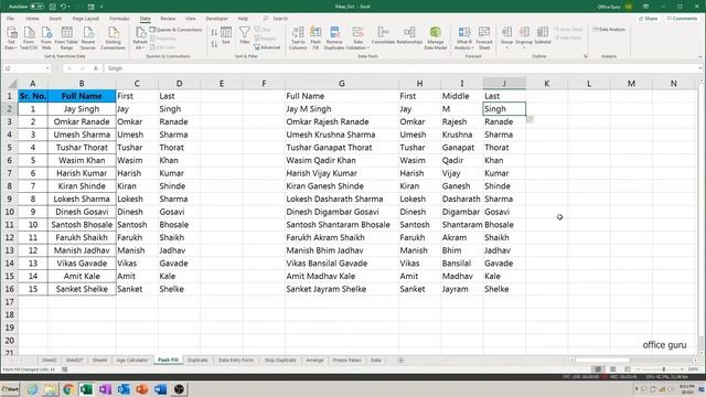 The Best Way To Use Flash Fill in Excel in Hindi! Sample Data Names, Numbers, ID No etc