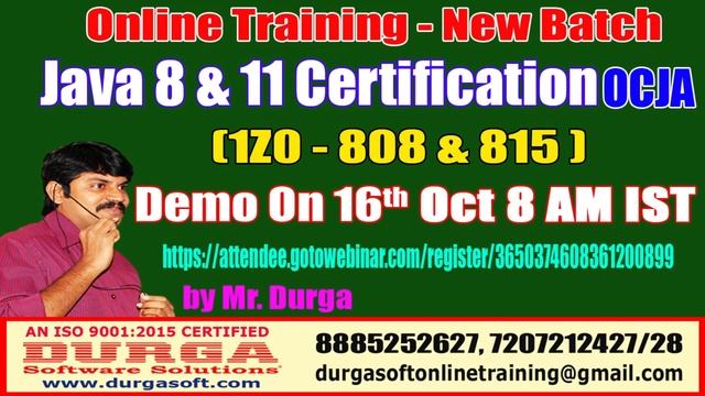 Java Certification 8 & 11 OCJA (1Z0 - 808 & 815 ) Online Training On 16th Oct @ 8 AM by Durga sir смотреть онлайн