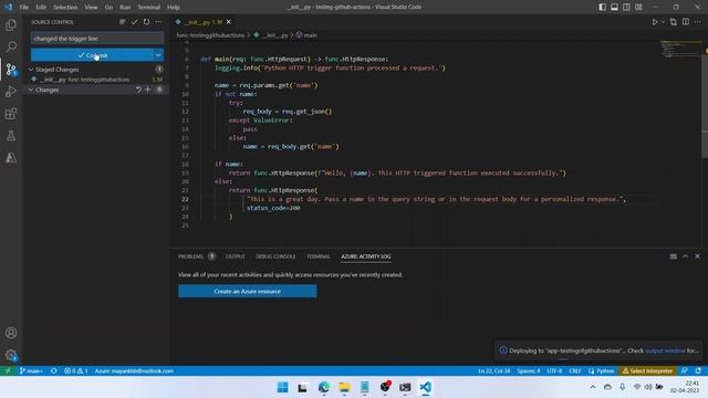 Azure Function CICD Pipeline | Github Actions | Python | Automatic Deployment