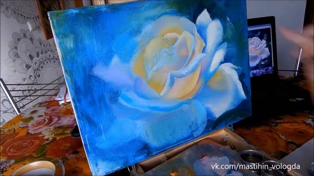 Быстрое рисование Рисуем розу маслом на холсте Живопись маслом Учимся рисовать розу маслом смотреть онлайн
