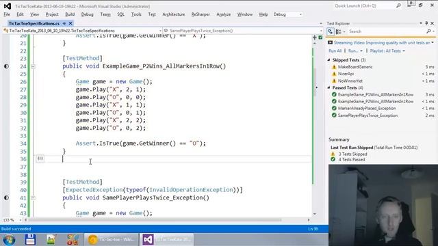 TicTacToe Kata in C# - 02 Continue until 4 passing tests смотреть онлайн