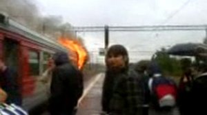 Пожар в электричке в Холщевиках (Подмосковье)